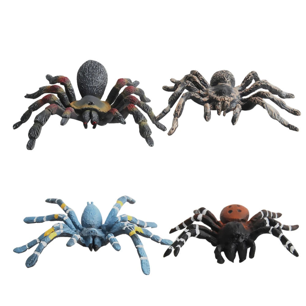 4pcs Simulation Spider Plastic Fake Spider Model Scary Toy Joke Tricky Props for Playing (Black, Sky-blue)