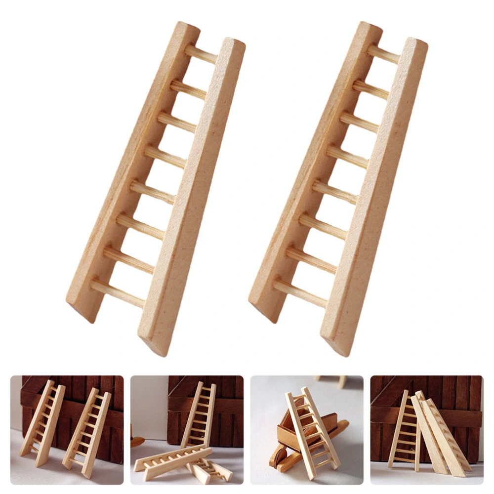 2Pcs Wooden Ladder Adornment Simulated Furniture Model Chic Photo Prop