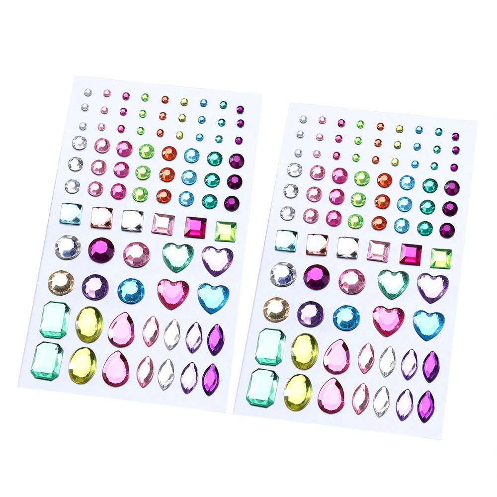 2 Sheets Self-adhesive Acrylic Crystal Rhinestone Jewels Gems Sticker Sheets Assorted Colors Various Shapes (Multicolor Type 1)