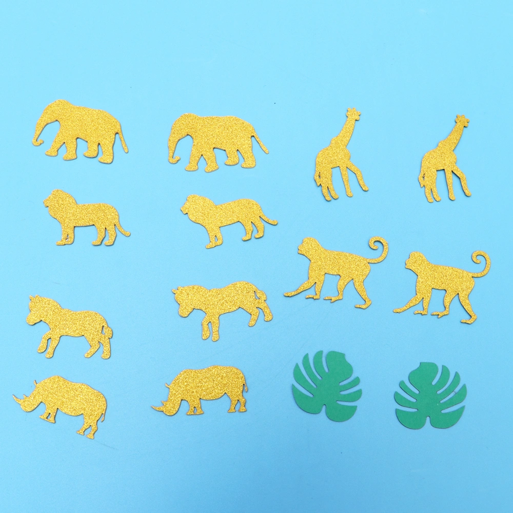 200pcs Animal and Monstera Leaf Shape Table Confetti Glitter Paper Birthday Layout Decor Set Ornaments without White Round Confetti for Kids Birthday Party(Random 100pcs Confetti in 1 Set)