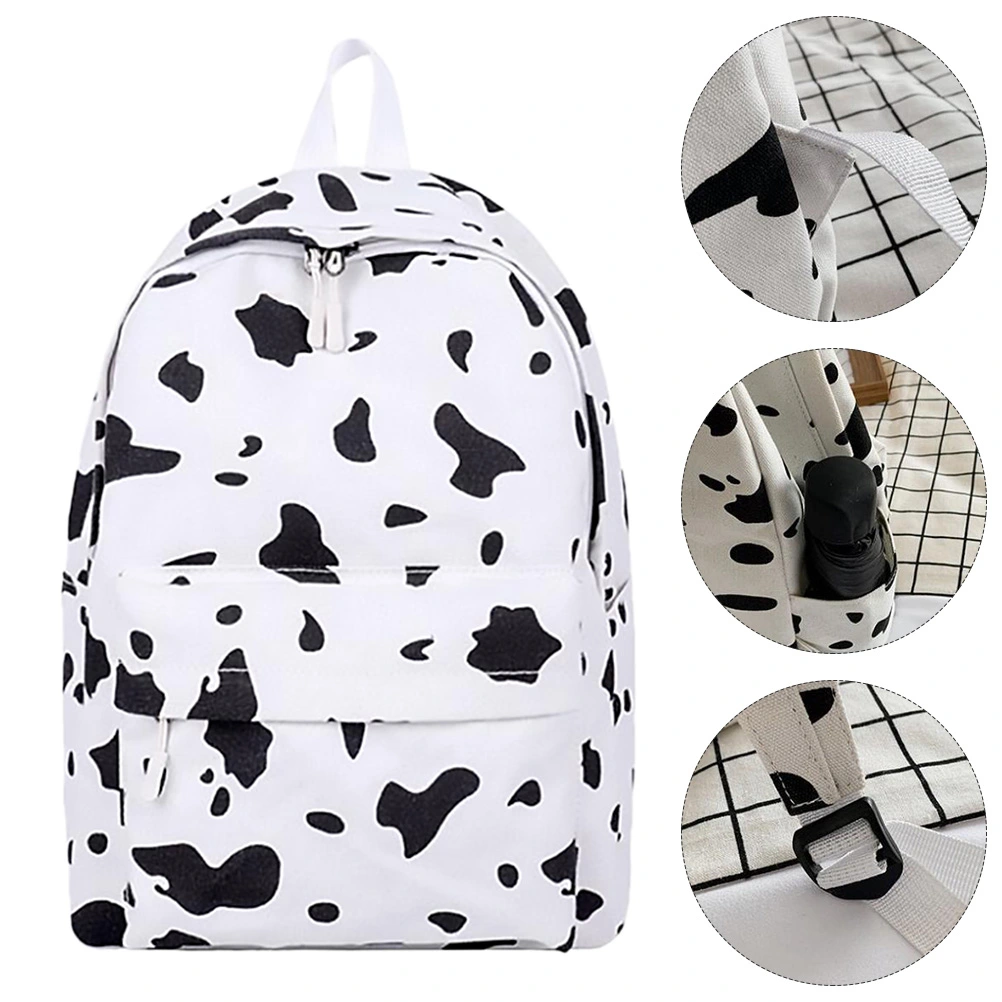 1pc Storage Backpack Adorable Cow Prints Shopping Backpack Canvas Schoolbag