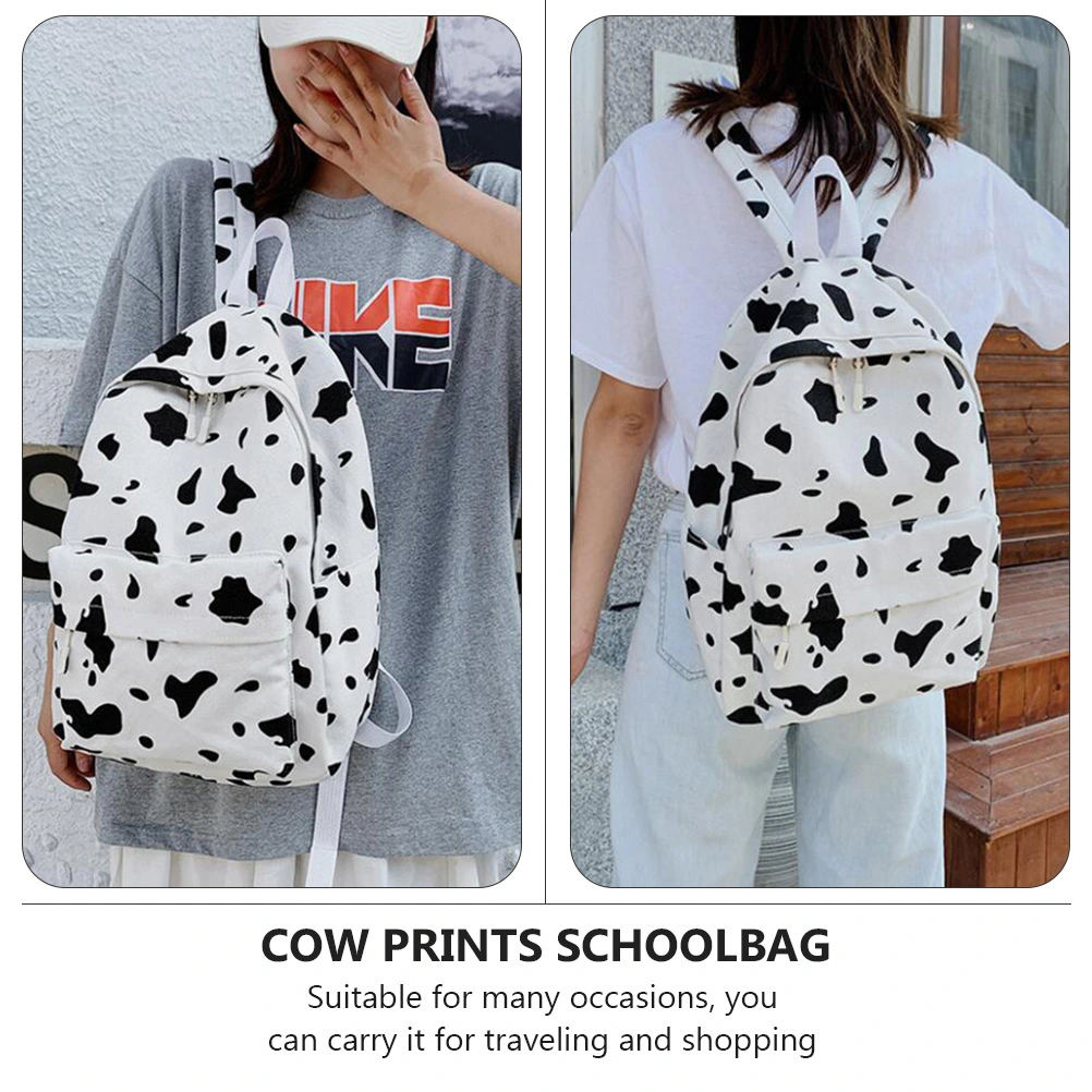 1pc Storage Backpack Adorable Cow Prints Shopping Backpack Canvas Schoolbag