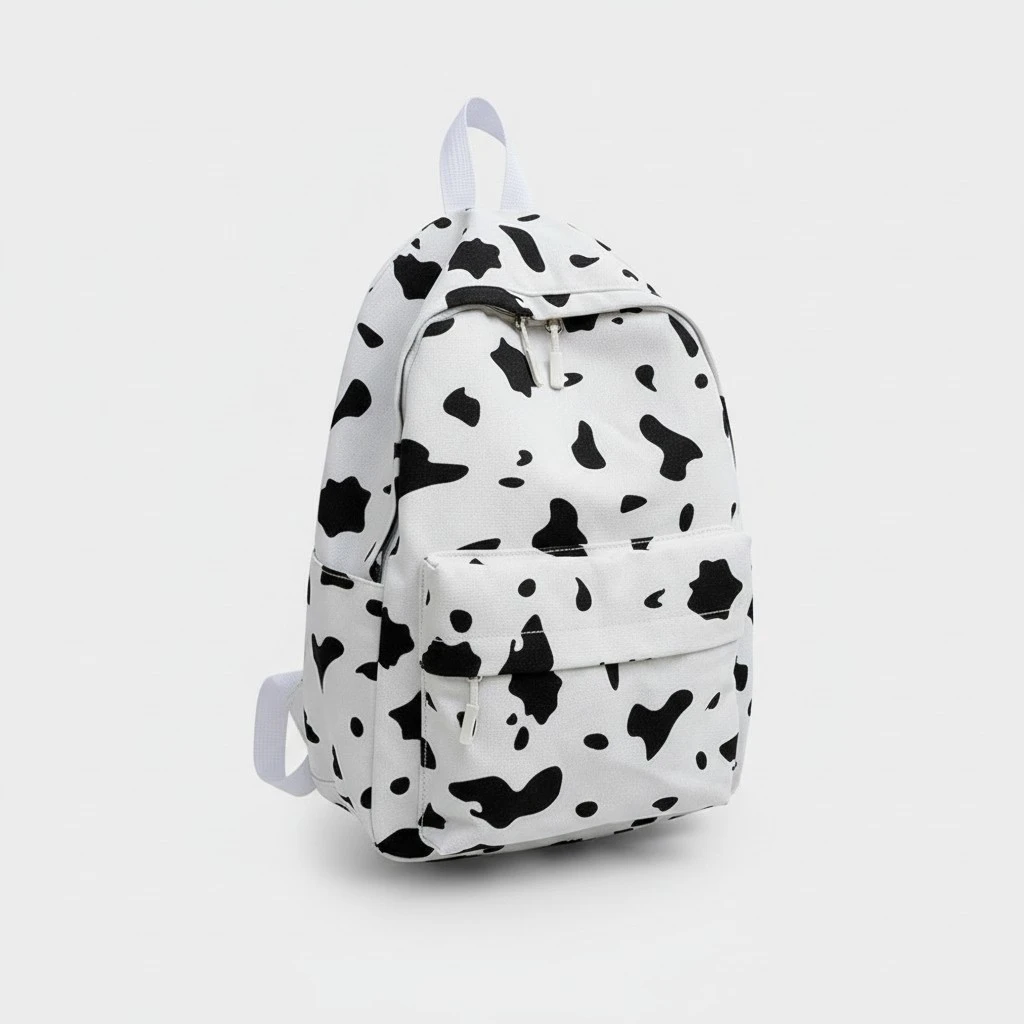 1pc Storage Backpack Adorable Cow Prints Shopping Backpack Canvas Schoolbag