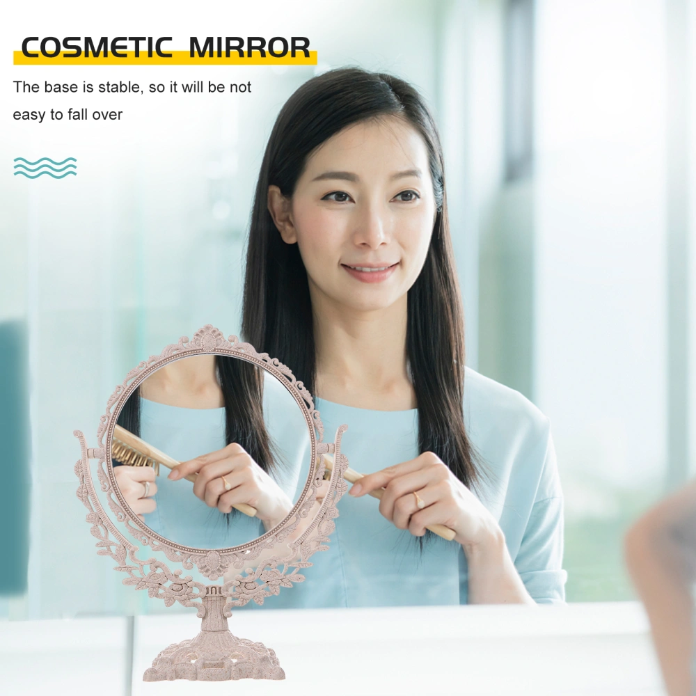 1pc Vintage Double-side Mirror Round Standing Mirror Rotating Cosmetic Mirror