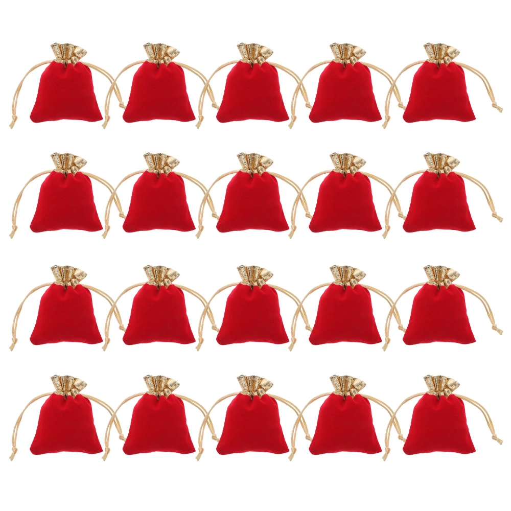 20 Pcs Gold Rim Drawstring Jewelry Pouches Red Drawstring Pocket Wedding Party Christmas Favor Gift Bags Red and Golden