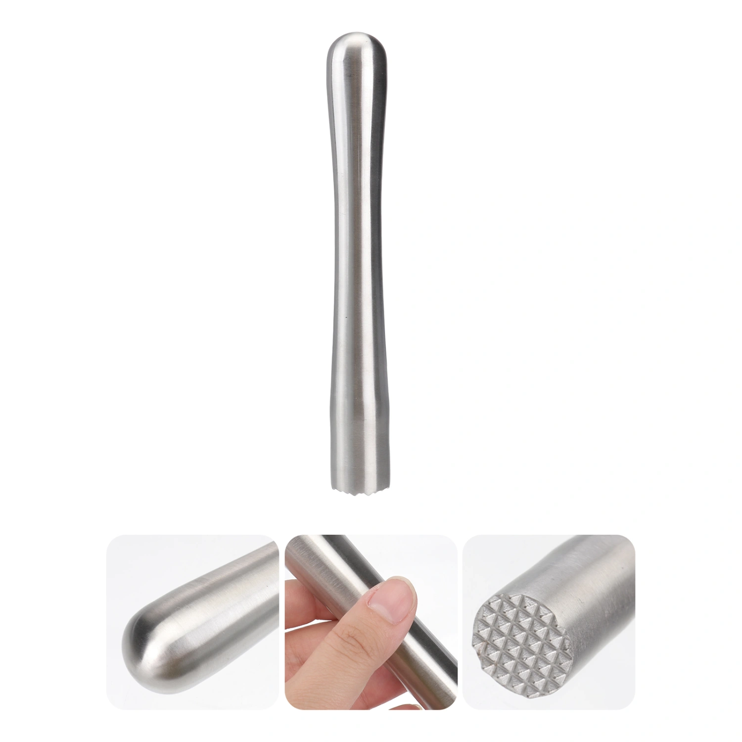 1pc Stainless Steel Ice Crushed Bars Wine Bars Lemon Hammer Bar Wine Swizzle Stick for Bar Party Banquet (18.5CM 201 Silver)