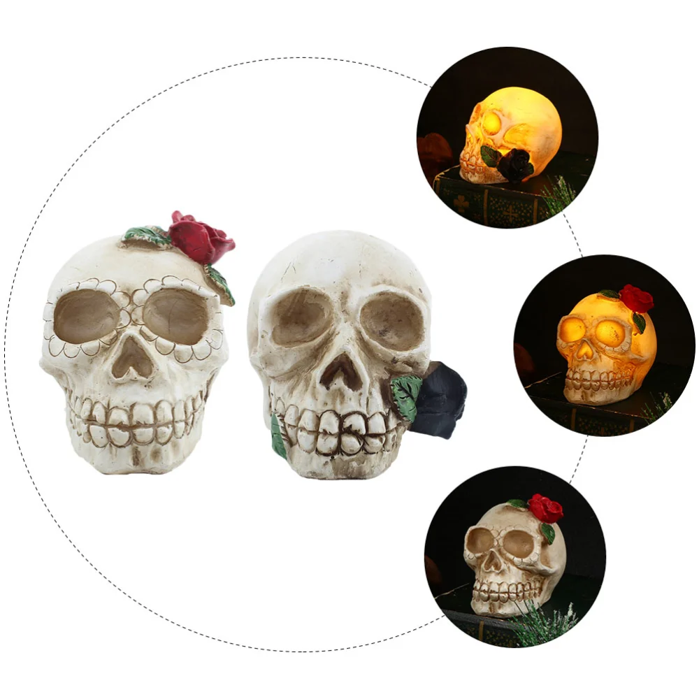 2pcs Halloween Skull Decors Skull Adornments Scene Ornaments with Light