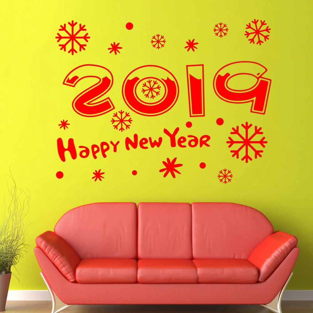 New Year Stickers Decorative Wall Decals DIY Removable Glass Wall Door Mural Stickers for Home Store Cafe Restaurant Small (Red)