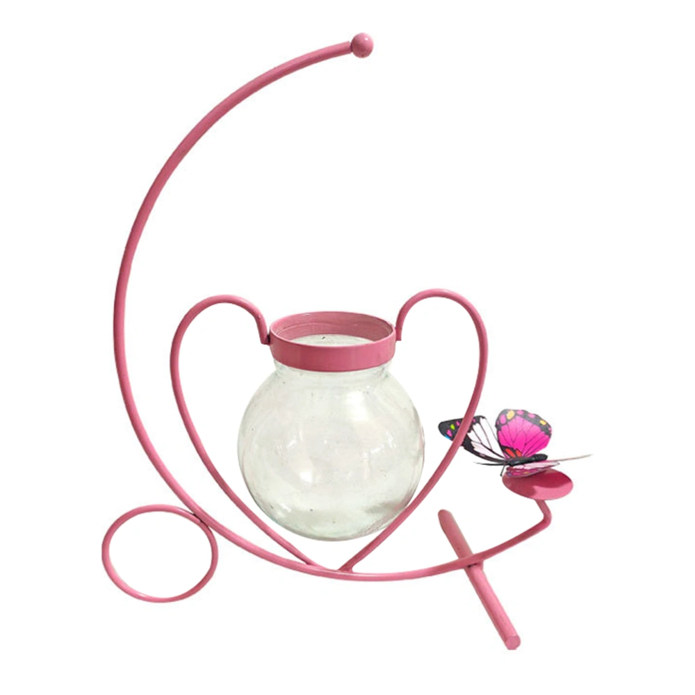 1pc Home Glass Vase Decor Iron Art Glass Vase Handicraft Photo Prop (Pink)