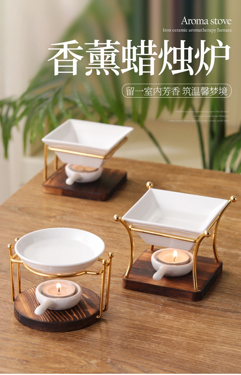 1 Set Ceramic Dish Essential Oil Burner Scented Wax Melt Warmer with Tealight Candle Holder