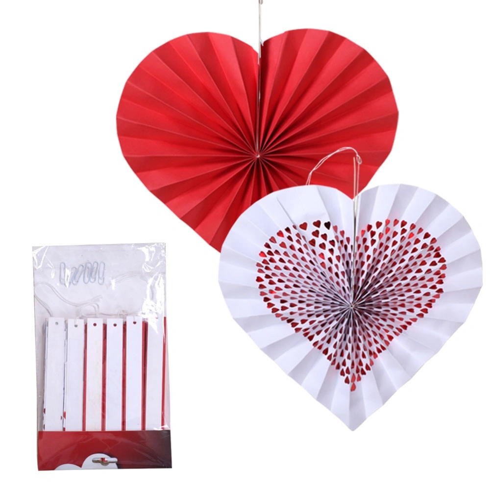 6 Pcs Heart-shaped Paper Fan Flowers Creative Romantic Handcraft Party Decor for Wedding Party Gathering (Red)