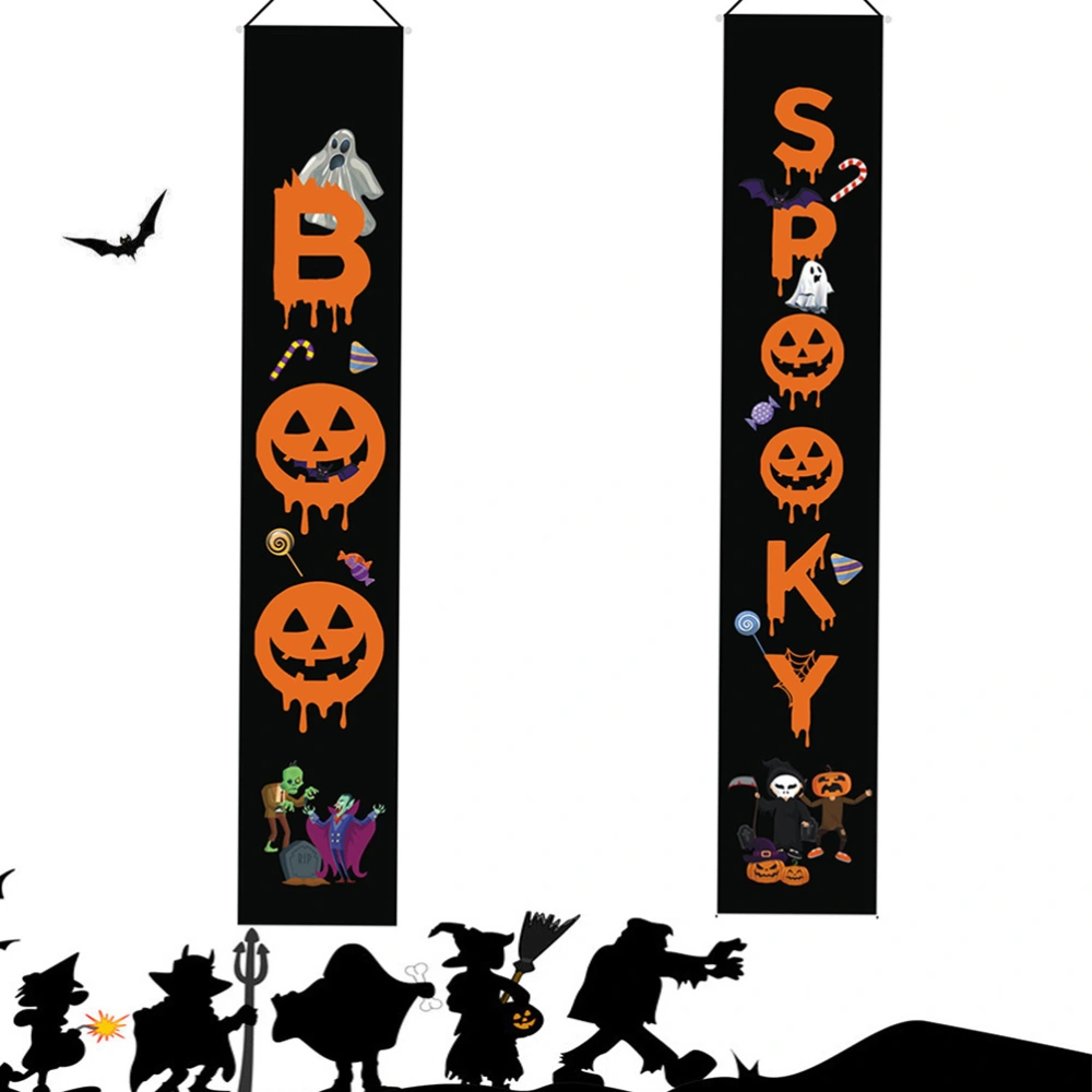 1 Pair of Halloween Door Banner Front Door Curtain Banner Hanging Sign Flag Pendant Decoration Door Ornament Wall Decor Party Supplies  