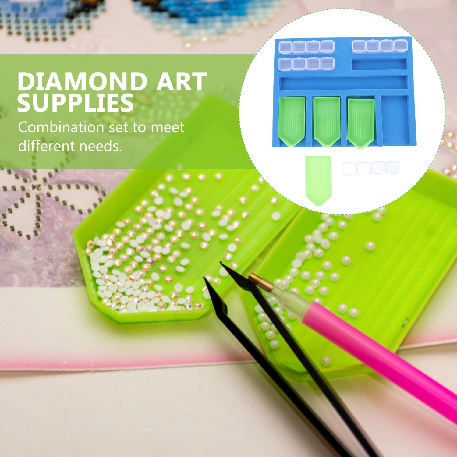 1 Set Diamond Picture Sorting Plates Sponge Tray Diamond Dotting Beads Boxes