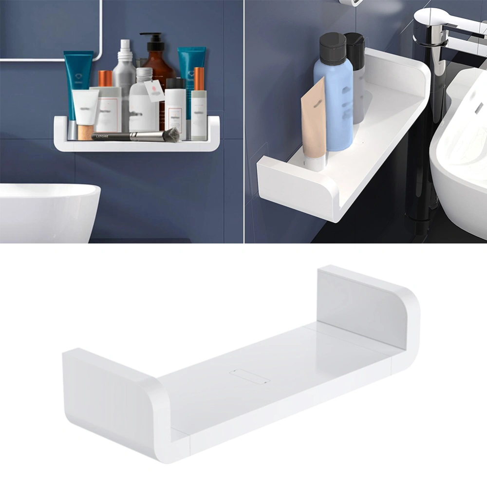 Medium Plastic Bathroom Shelf Organizer Traceless Adhesive Shower Shelf Drill Free Wall Storage Rack Organizer Soap Shampoo Holder (White)