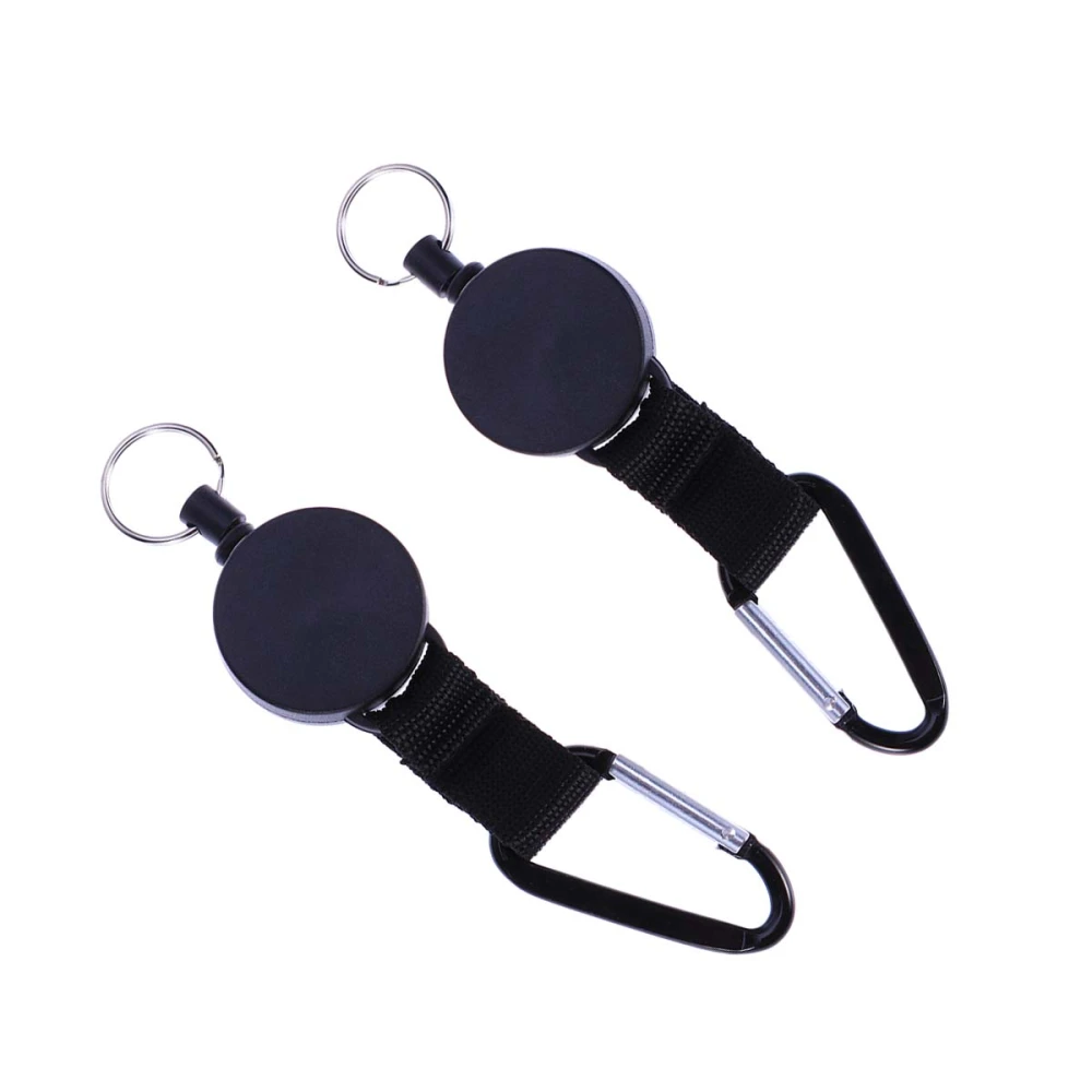 2 PCS 44mm ABS Plastic Retractable Keychain High Elasticity Heavy Duty Carabiner with Back Splint (Black)