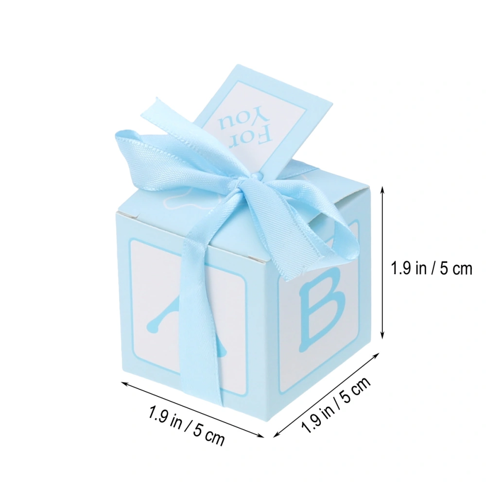 12pcs Wedding Baby Shower Candy Boxes Printed Boxes with Stitched Ribbon and Cards Decent Chocolate Treat Boxes(Blue)