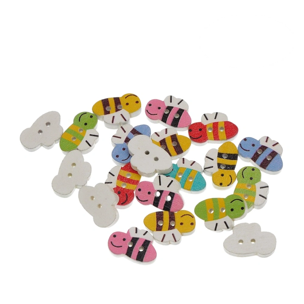 100 Pcs Wooden Bee Buttons for Kid's Scrapbooking DIY Craft Wedding Decoration(Colorful)