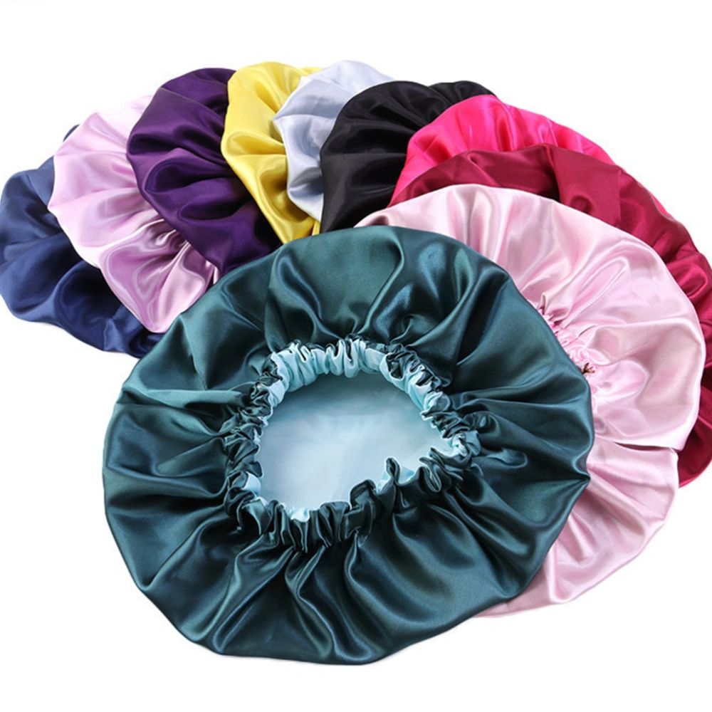 1Pc Double-layer Satin Sleeping Hat Adjustable Nightcap Elastic Mobcap for Women (Light Purple)