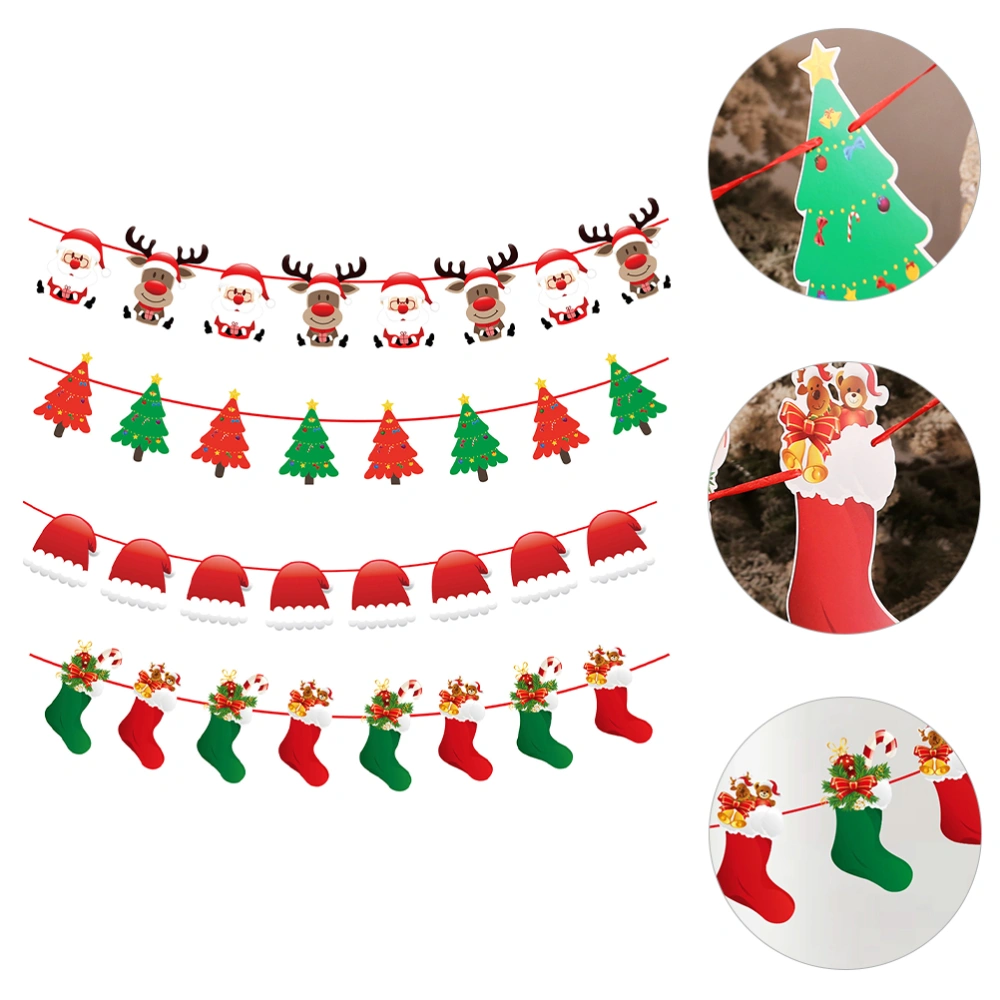 4Pcs Christmas Banner Xmas Hanging Flag Party Bunting Paper Printing Flag