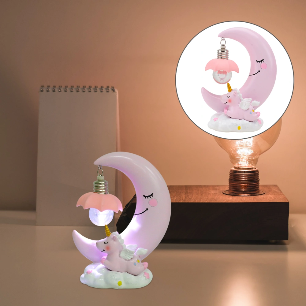 1pc Night Lamp Resin Cartoon Unicorn Moon Bedside Lamp Crafts Ornament Gift