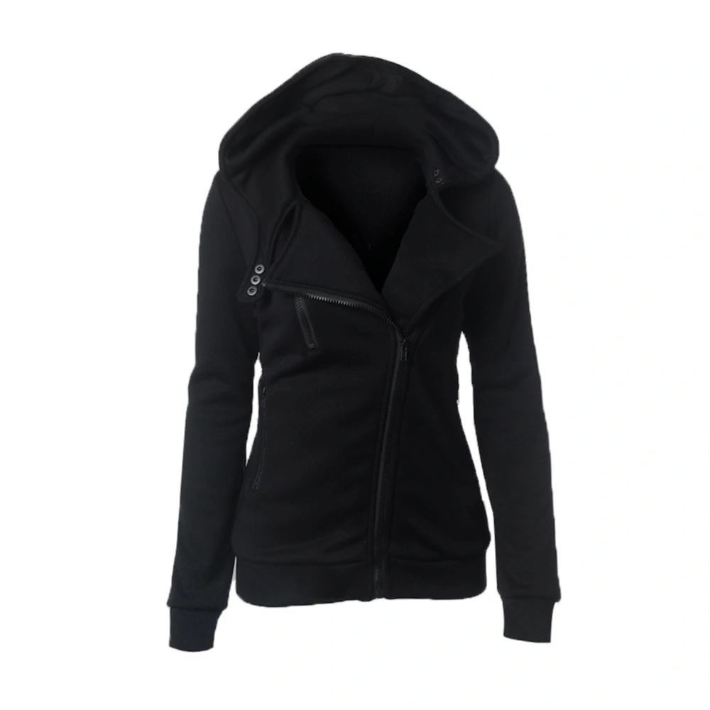 Casual Ladies Hooded Coat Women Long Sleeve Hoodies Sweatshirts Zipper - Size S (Black)