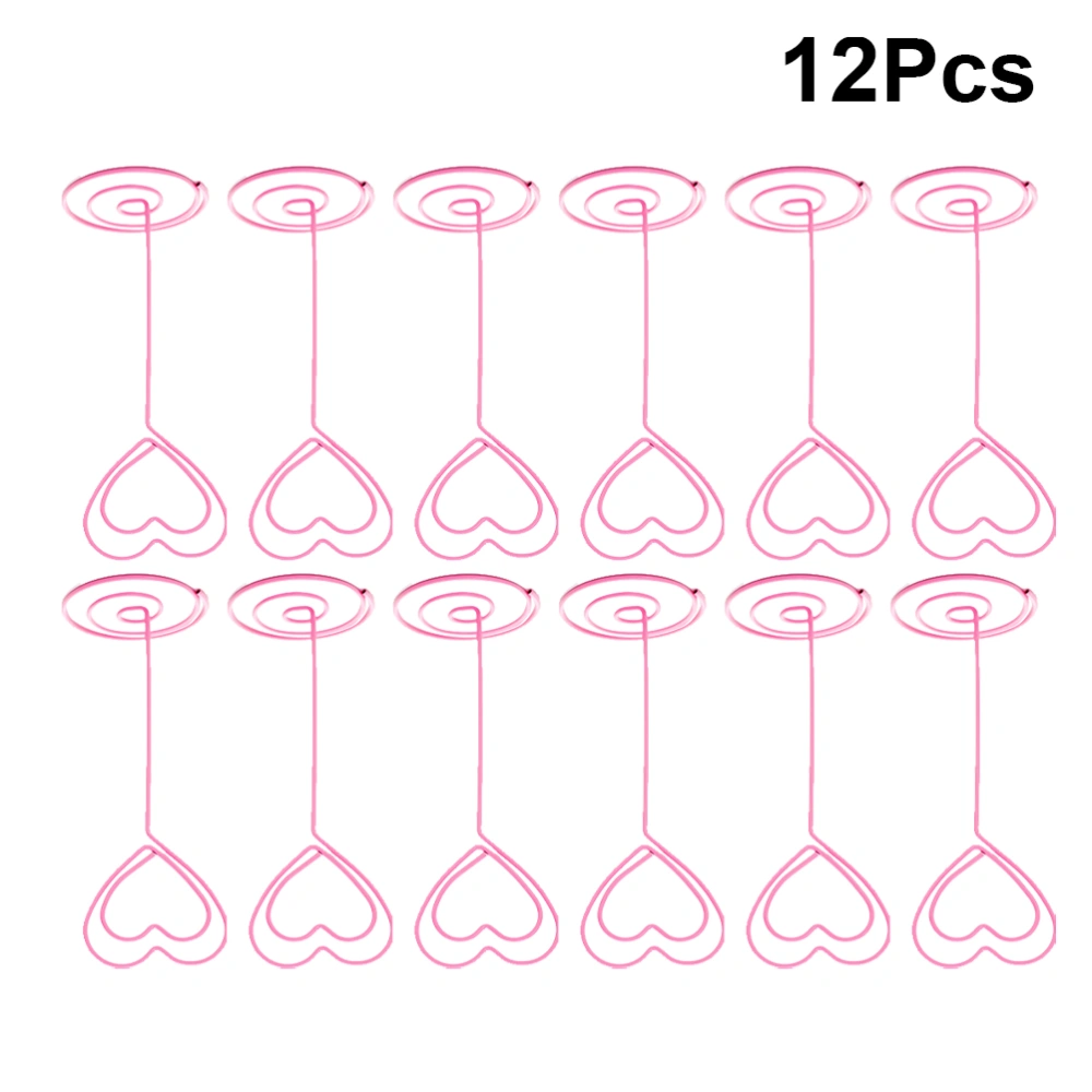 12Pcs Durable Pink Metal Note Clip Heart Shaped Message Clips Wedding Seat Clip Seat Clip(Pink)