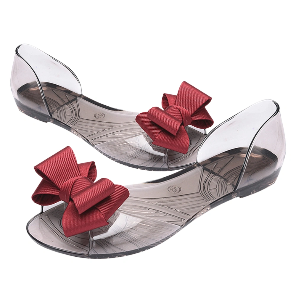 Flat Jelly Shoes Fashion Fish Mouth Sandal Bowknot Sandals Creative Summer Beach Shoes for Women (Red 38 Yards 7US,4.5UK，38EU,9.432Inch)