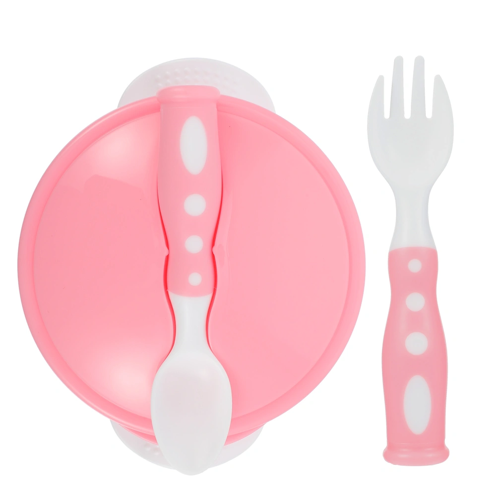 1 Set Kids Bowl with Suction Cup Anti-Slip Baby Feeding Bowl with Fork and Spoon