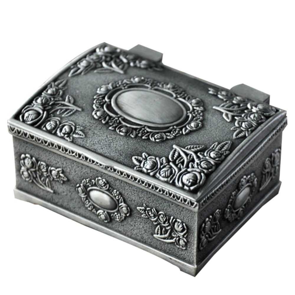 Square Metal Jewelry Box Flower Carved Trinket Box Alloy Ring Packing Case