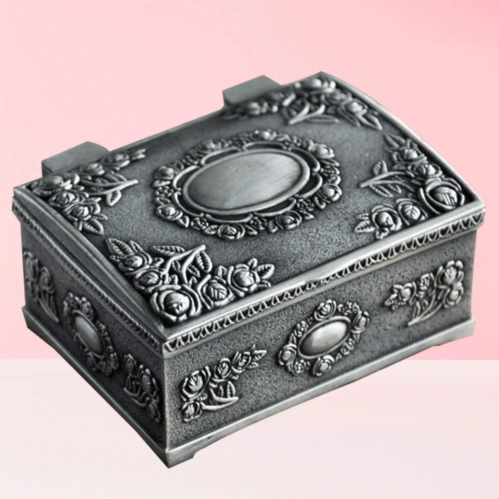 Square Metal Jewelry Box Flower Carved Trinket Box Alloy Ring Packing Case