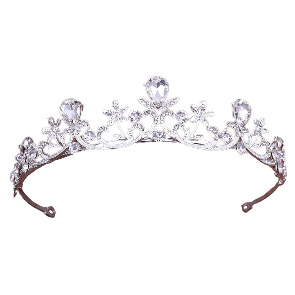 1pc Delicate Rhinestone Hair Band Decorative Small Crown Bride Headband Hair Accessary for Women Girls (Silver White)