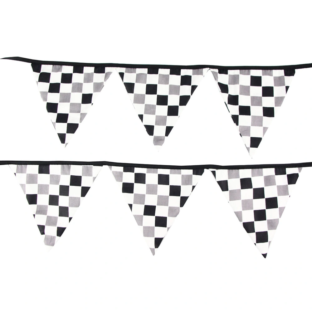 3 Meters Long Black White and Grey Pennant Checkered Pattern String Curtain Banner Racing Pennant Flag Birthdays Festivals Event Supplies (192-1)