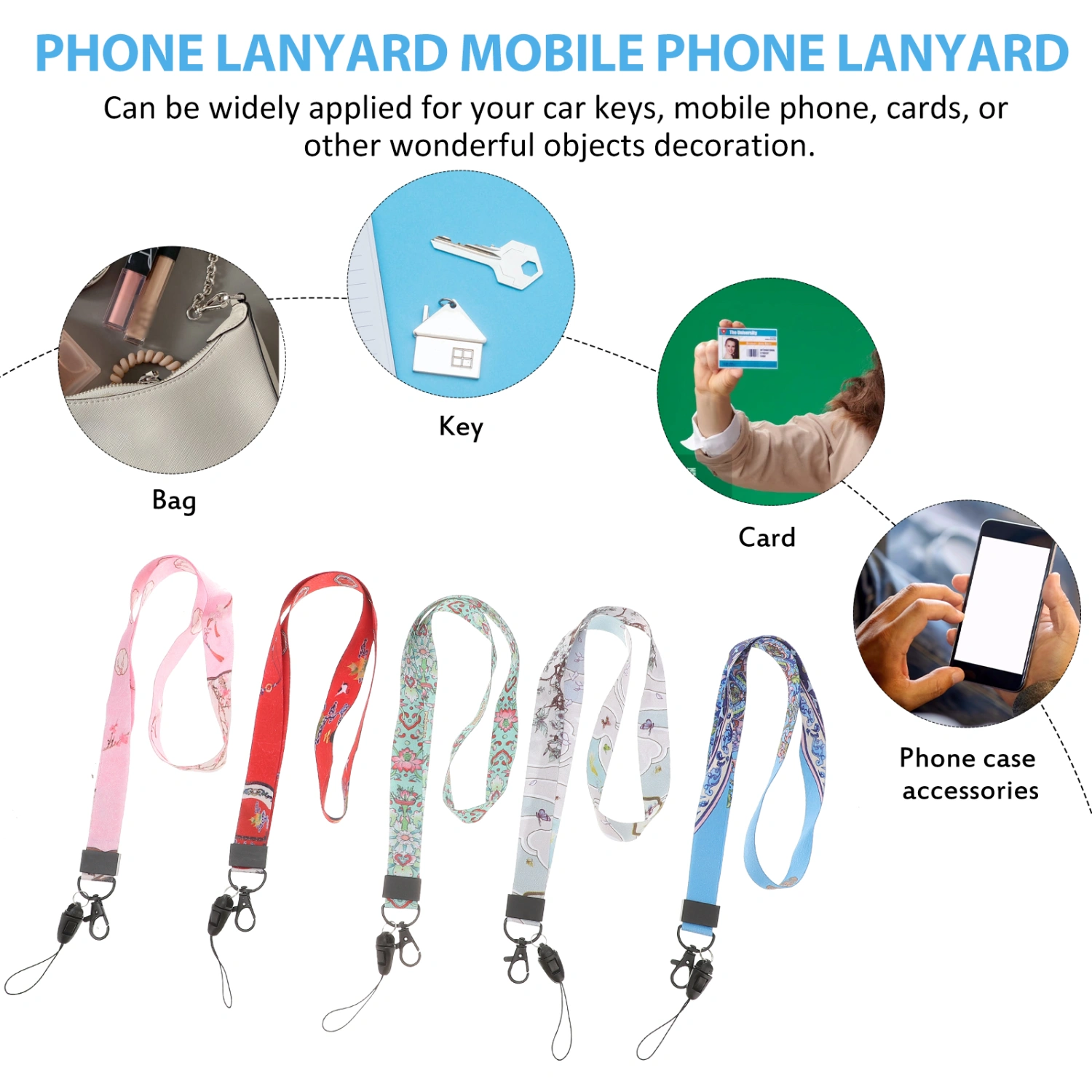 5pcs Retro Lanyard Neck Strap Wide Lanyards for keys ID Mobile Phone (Random Color)