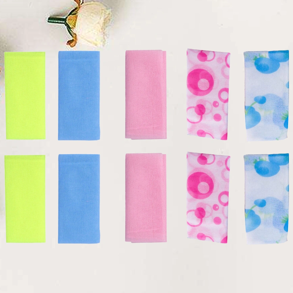 10PCS Back Washing Scrubber Long Bubble Bath Towel Wash Cleaning Tool Shower Towel (Green/Blue/Pink/Fowler Printed Blue/Flower Printed Pink Each for 2PCS)