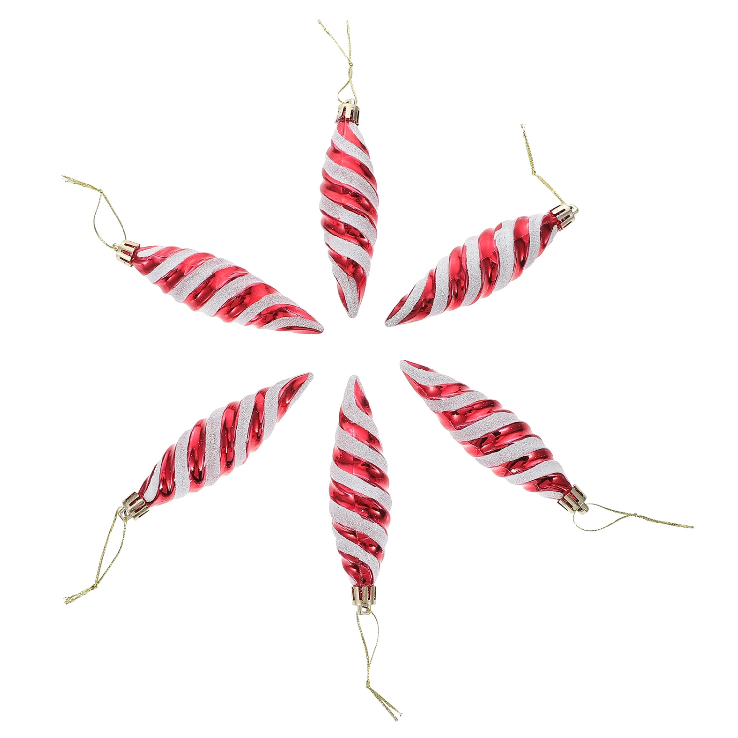 6 Pcs Christmas Tree Pendants Lovely Xmas Tapered Spiral Hanging Decorations