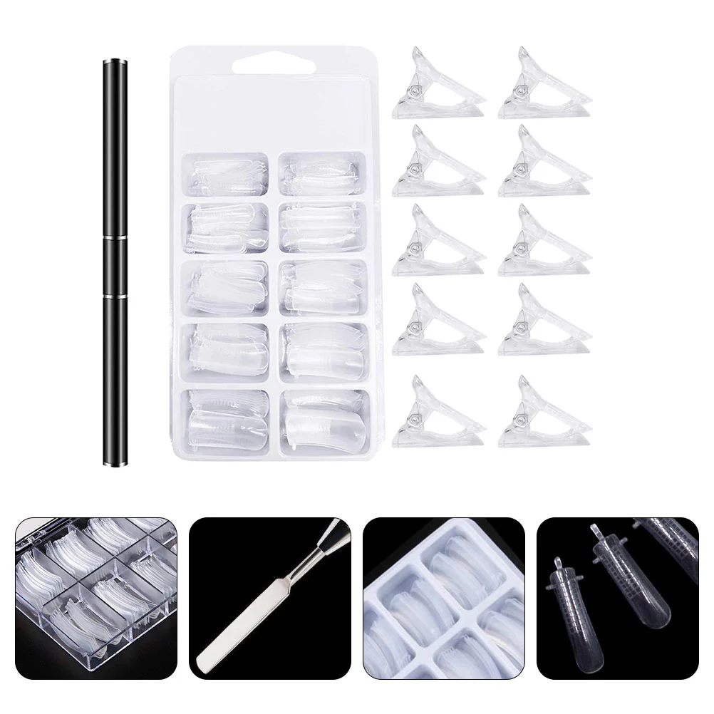 1 set Manicure Tools Nail Clips Double-headed Nail Art Brushes Gel Scraper Patch