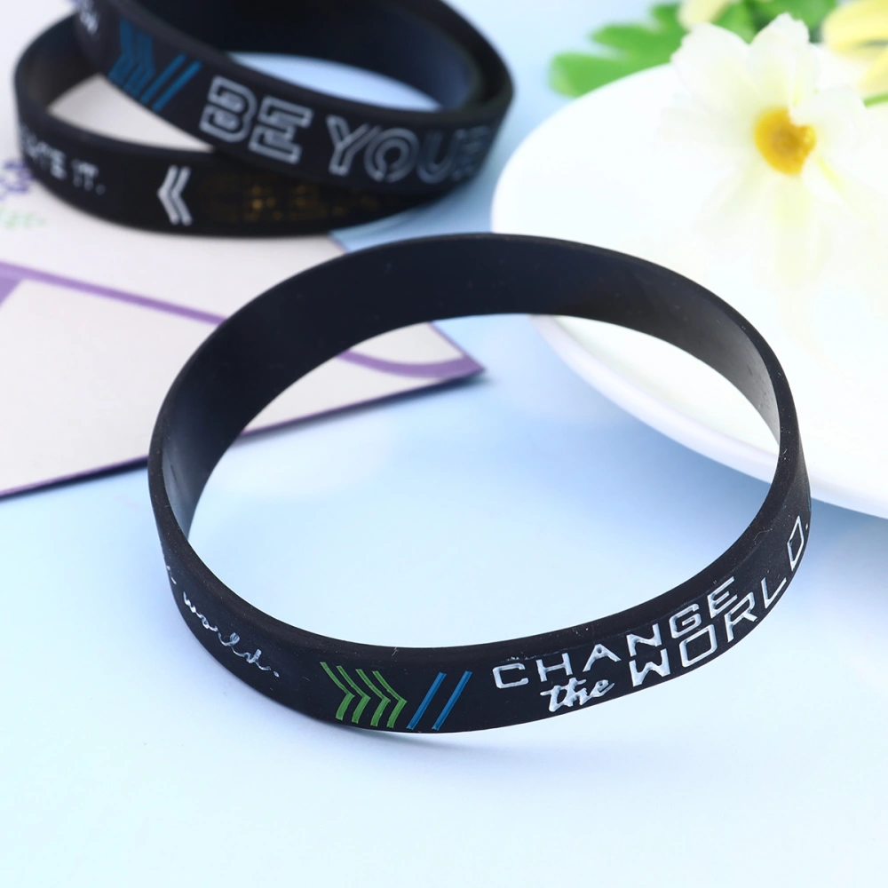 4Pcs Silicone Bracelet Motivational Wristband Elastic Inspirational Wrist Strap Bangle Gift for Adult Teens (Black Dream Be Yourself Change the World Create)