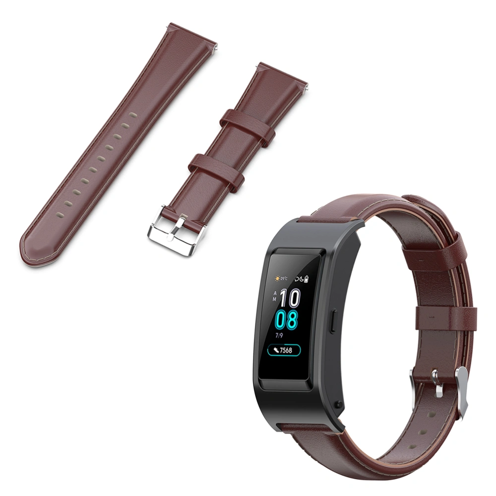 Elegant Waxed Leather Watchband Watch Strap Compatible for Huawei Bracelet Brown