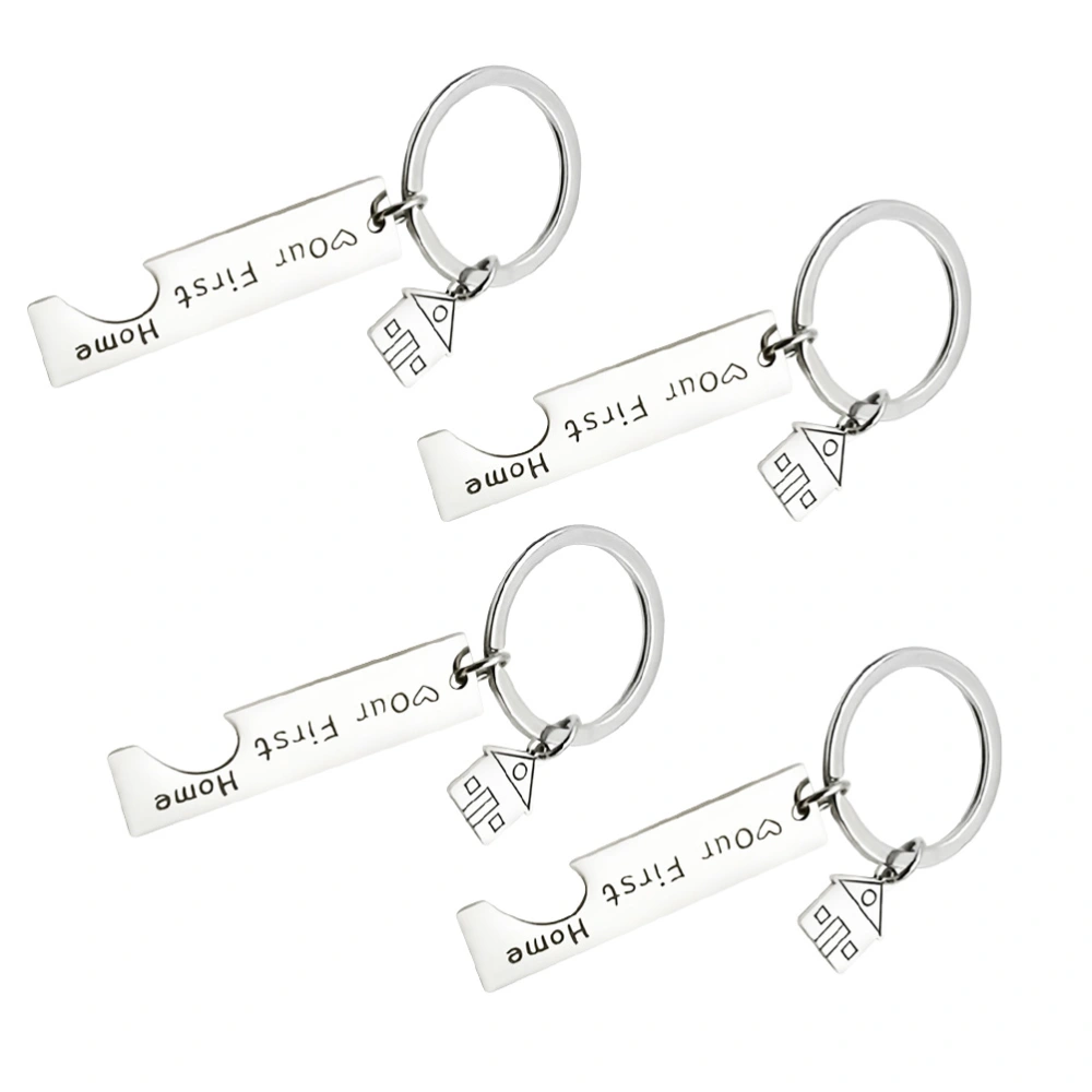 4 Pcs/2 Pairs Moving House Key Chain Creative Key Chain Pendant Stainless Steel Metal Keyring with Box (Silver)