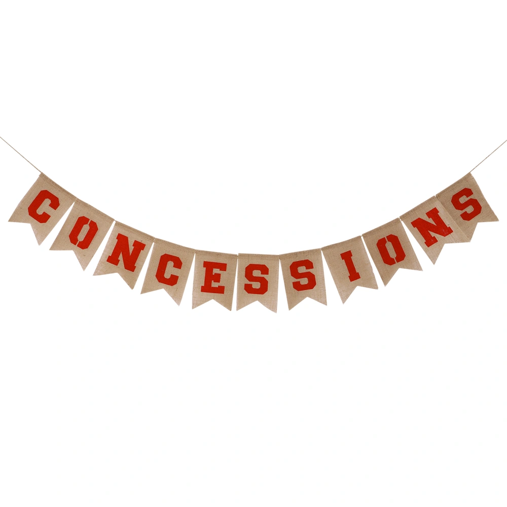 Amosfun CONCESSIONS Banner Sports Theme Hanging Bunting Rustic Burlap Banner Party Garland for Sports Party Decoration