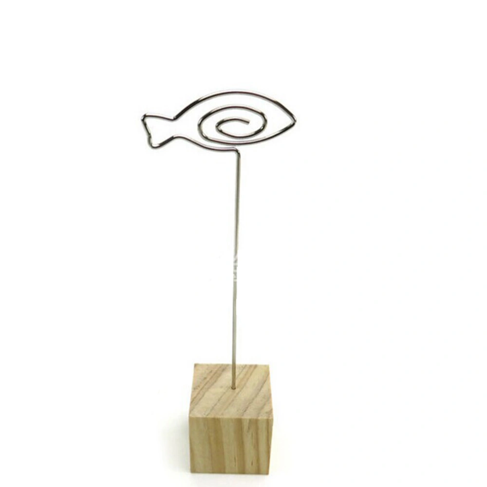 Wooden Base Photo Note Memo Holder Clip (Fish)