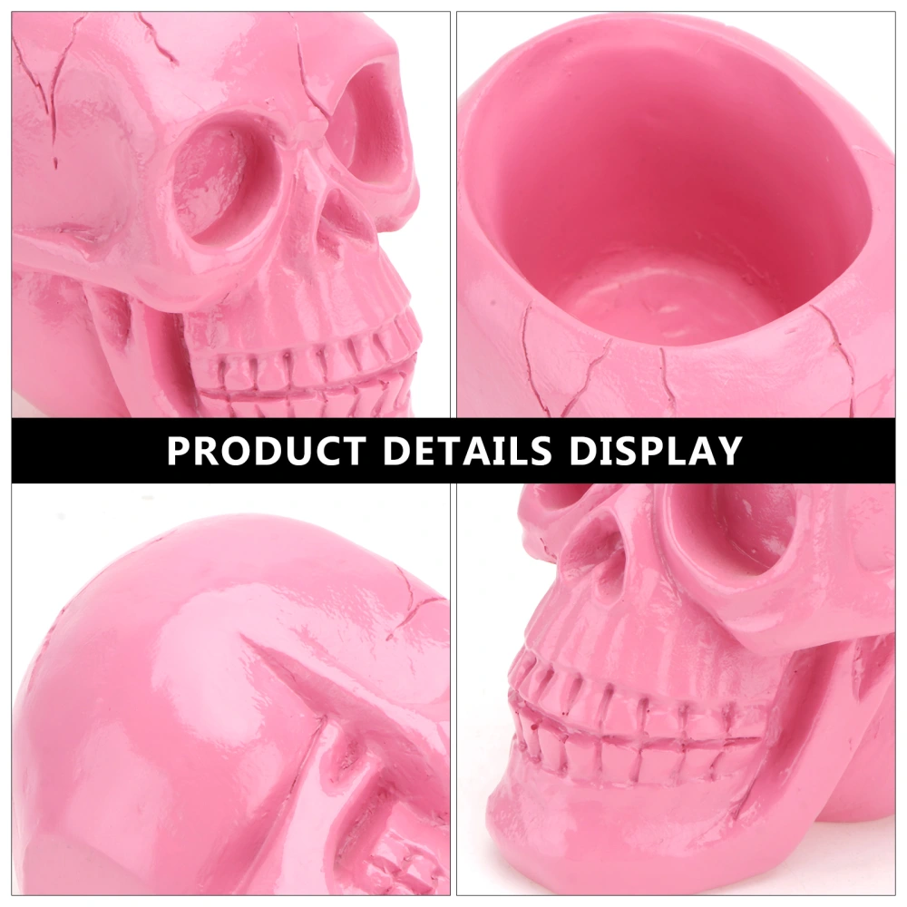 Creative Pink Skull Head Makeup Brush Pot Resin Pen Holder Pencil Storage Container Desktop Stationery Organizer Ornaments