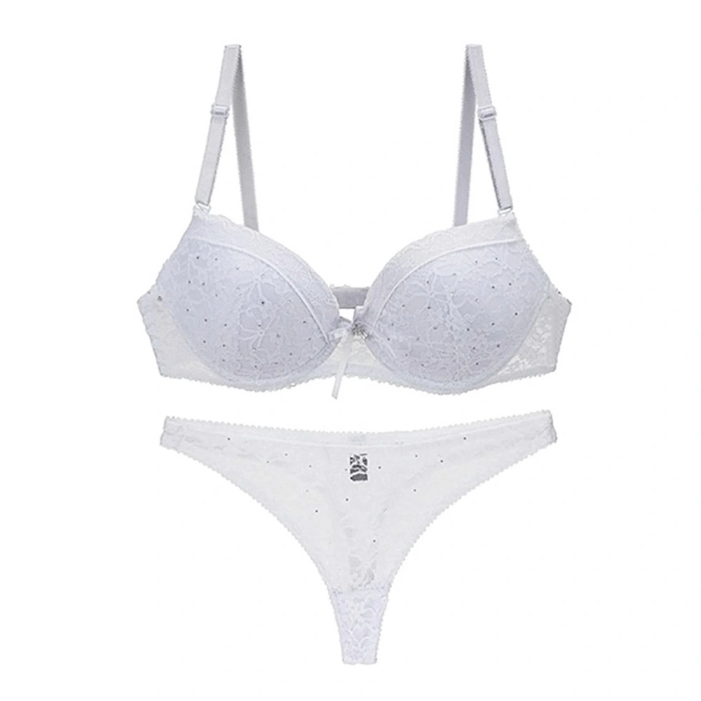 Women Lingerie Strappy Sexy Lace Bra Set See-through Lingerie Underwear Panties 75C (White)