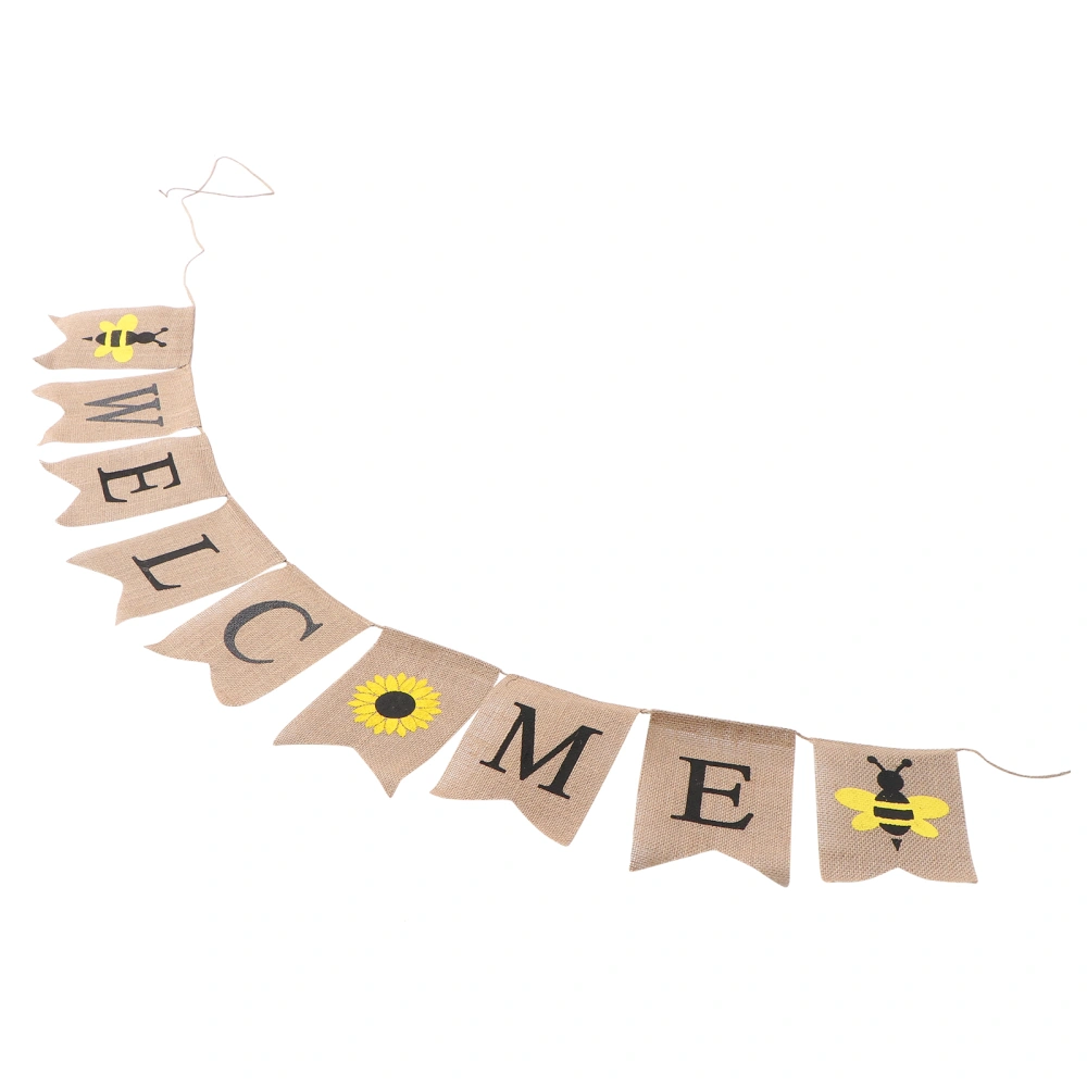 WELCOME Wedding Party Swallowtail Banner Sunflower and Bee Printing Garland Bunting Flag Linen Dovetail Shape Party Supplies Decorations