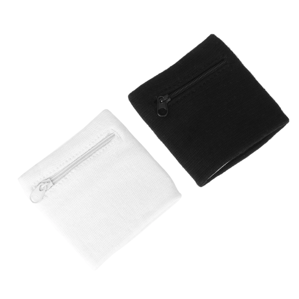 2pcs Portable Wristband Bag Zipper Keys Pouch Practical Coin Bag Useful Change Pouch for Outdoor Sports Running (White + Black)