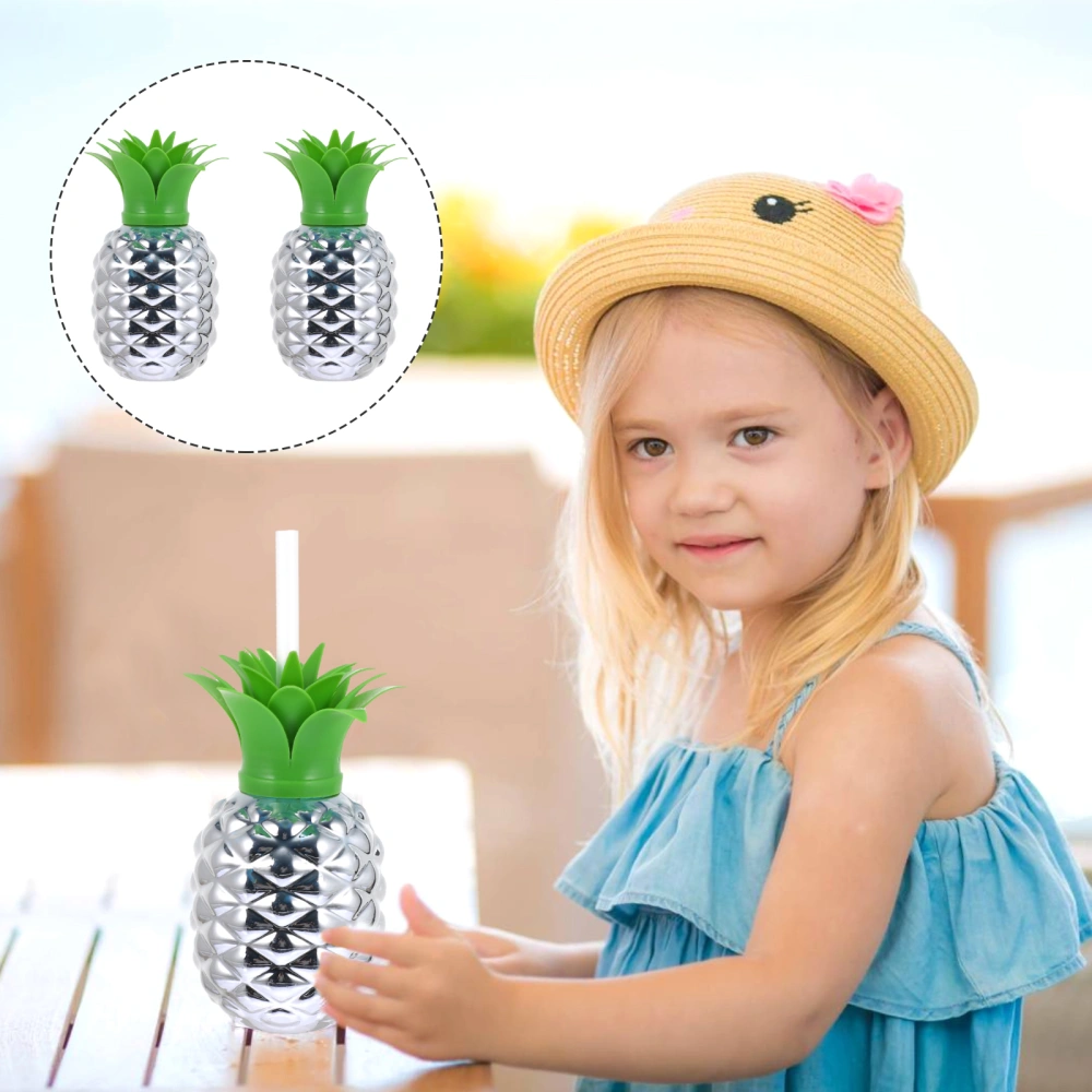 2pcs Plastic Pineapple Cups with Straws Home Decor Hawaiian Party Favors