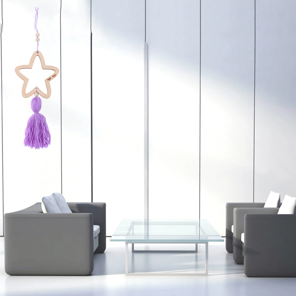 Lovely Wall Hanging Nordic Style Fringed Bead Pendant Hollow Star Children Room Adornment Decorative Hanging Tag(Purple)