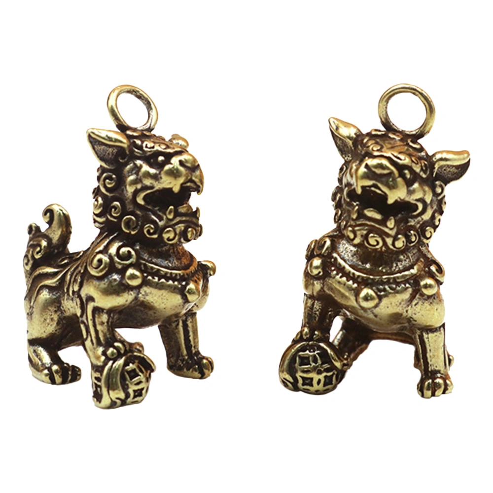 2Pcs Chinese Style Fengshui Adornment Desktop Ornament Pure Copper Lion Ornament