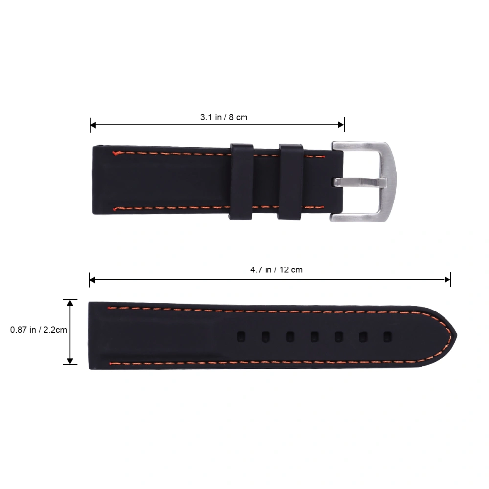 22mm Watch Strap Waterproof Durable Silicone Watch Band Watch Wristband for Replacement (Black with Orange String)