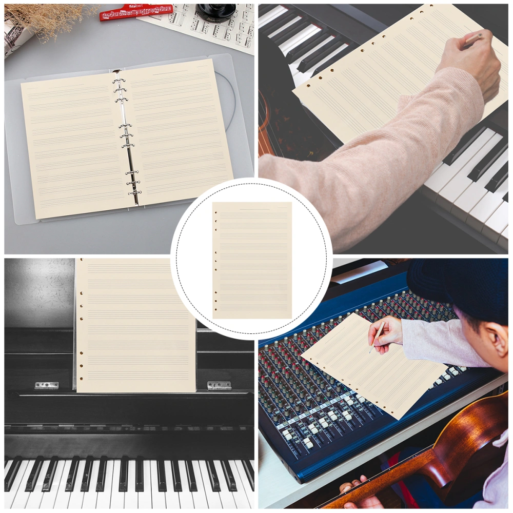 100 Sheets Loose-Leaf Manuscript Paper 3mm 10 Rows Empty Refill Paper Practical Composition Notebook Refill Paper for Students Staff Use (White)